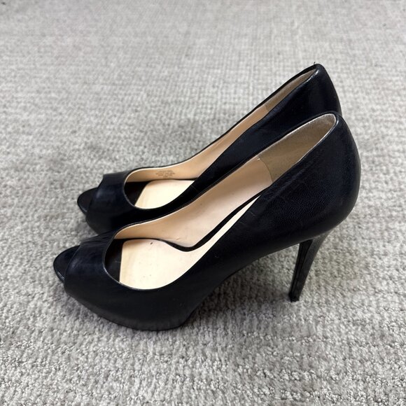 Guess Heels Black Leather Peep Toe Women's Size 7.5 - Picture 8 of 12